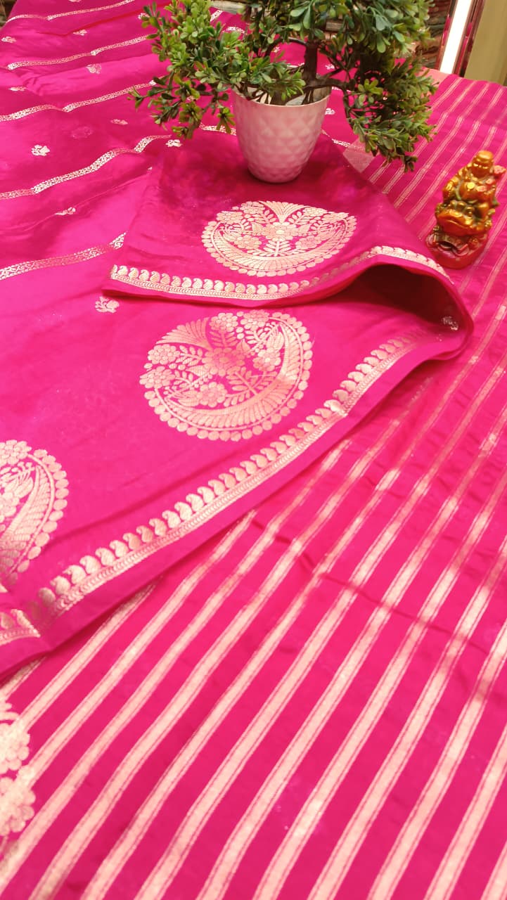 Pink Mango Silk Zari Saree | Festive & Wedding Wear — Manglam Banaras Varanasi