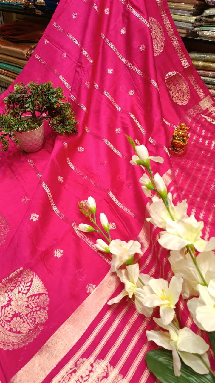 Pink Mango Silk Zari Saree | Festive & Wedding Wear — Manglam Banaras Varanasi