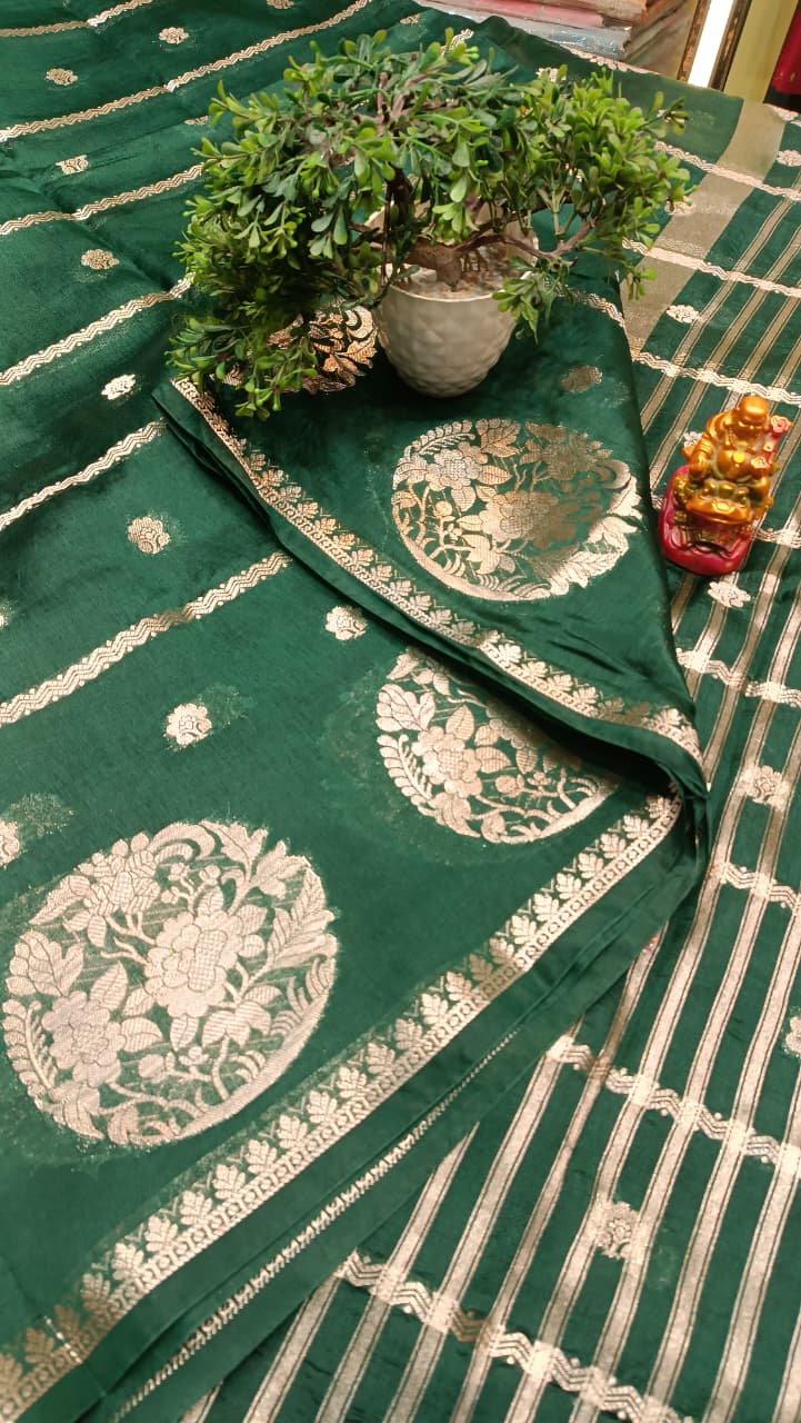 Green Mango Silk Zari Saree | Premium Festive Wear — Manglam Banaras Varanasi