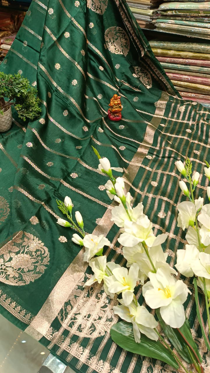 Green Mango Silk Zari Saree | Premium Festive Wear — Manglam Banaras Varanasi