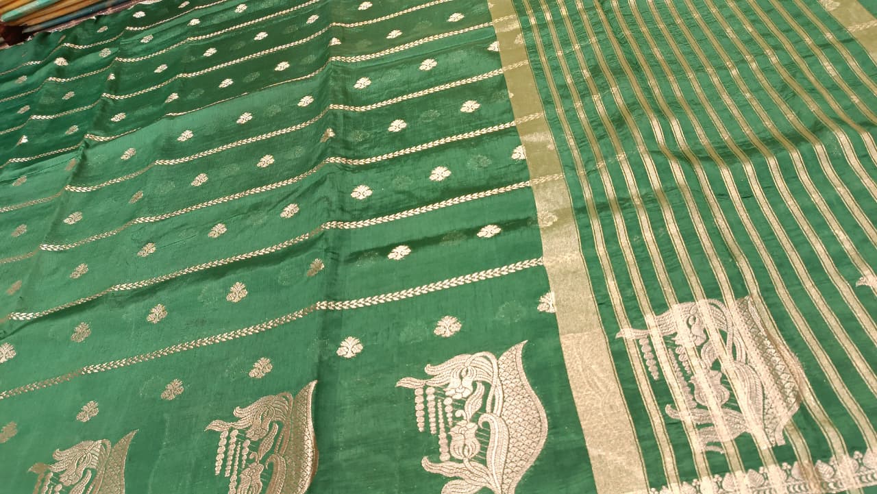 Emerald Green Mango Silk Saree with Zari | New Collection — Manglam Banaras Varanasi