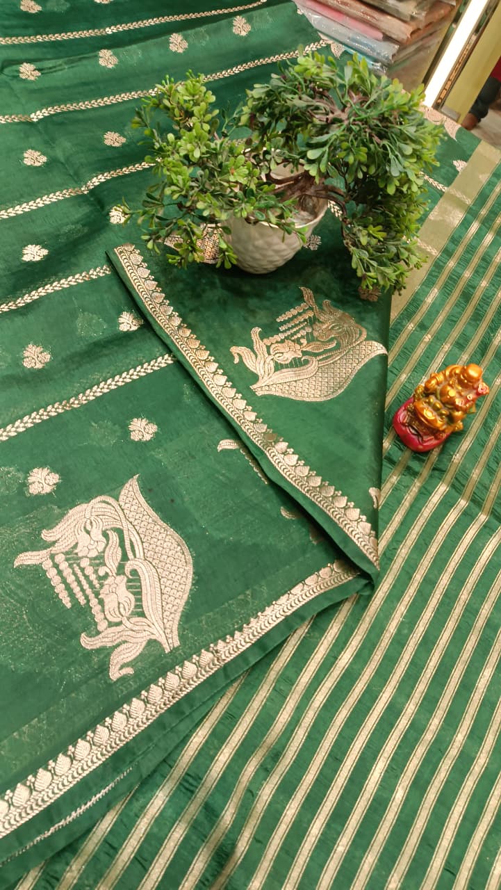 Emerald Green Mango Silk Saree with Zari | New Collection — Manglam Banaras Varanasi