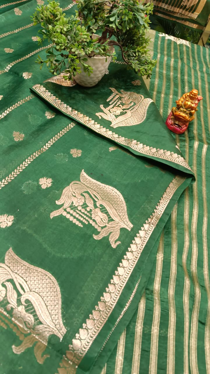 Emerald Green Mango Silk Saree with Zari | New Collection — Manglam Banaras Varanasi