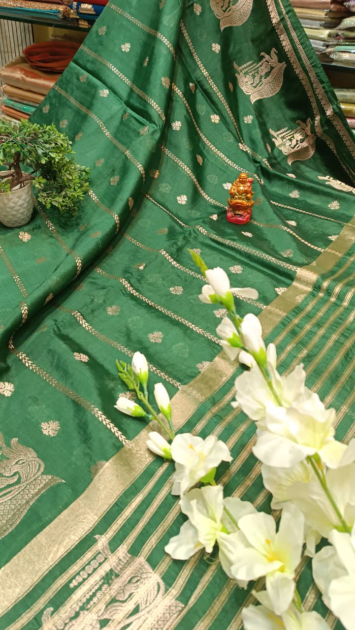 Emerald Green Mango Silk Saree with Zari | New Collection — Manglam Banaras Varanasi