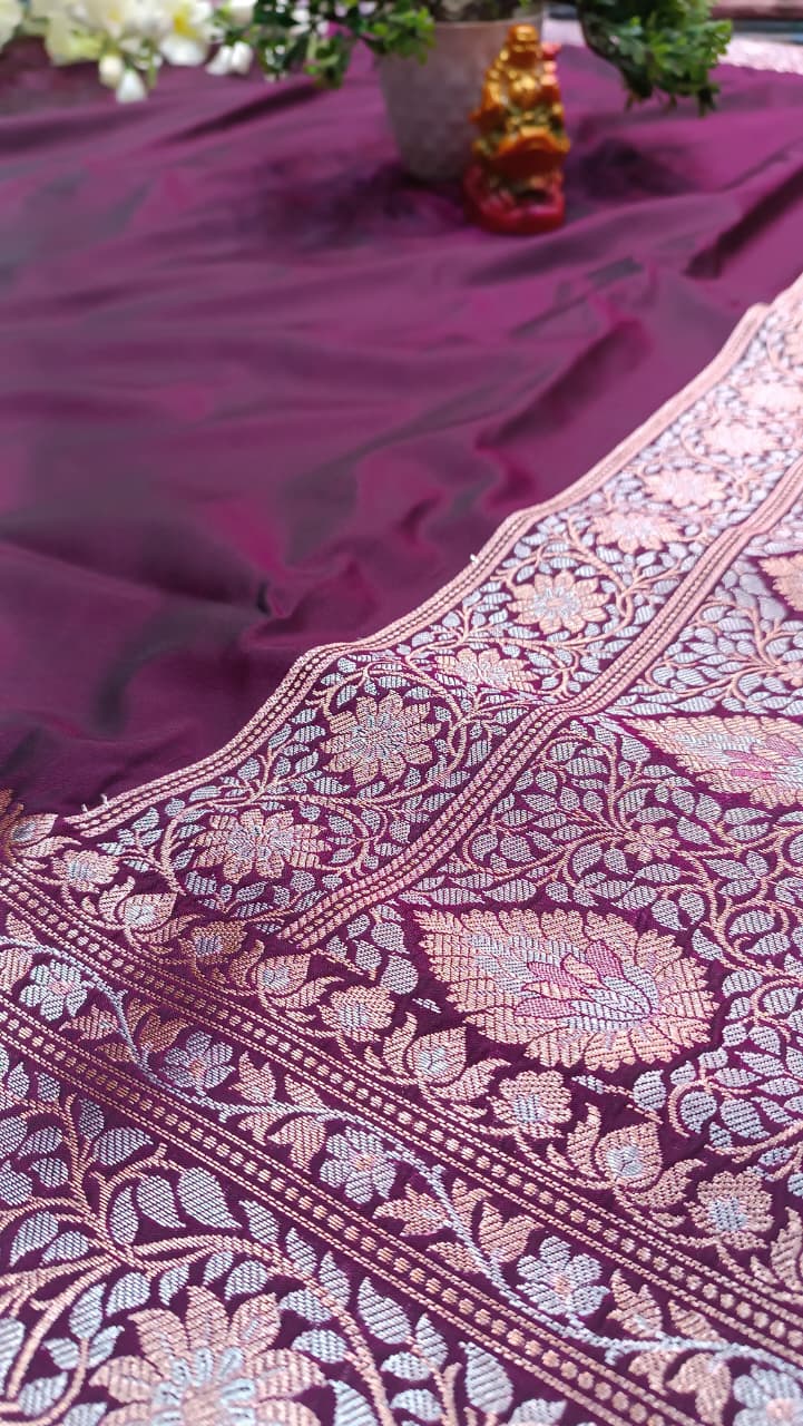 Purple Banarasi Silk Saree | Golden Silver Zari with Heavy Blouse Work — Manglam Banaras