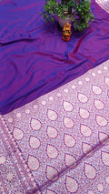 Violet Banarasi Silk Saree | Golden Silver Zari with Heavy Blouse Work — Manglam Banaras