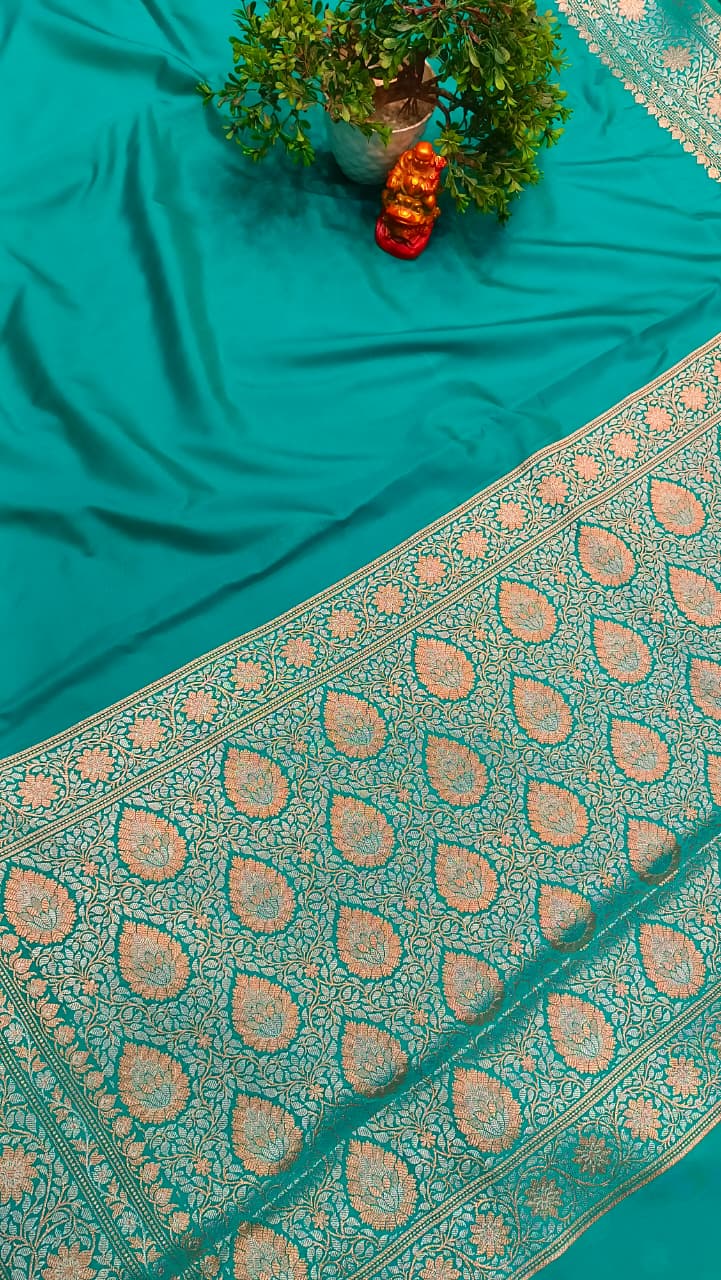 Blue Banarasi Silk Saree | Golden Silver Zari with Heavy Blouse Work — Manglam Banaras