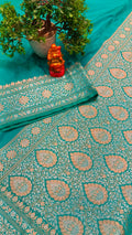 Blue Banarasi Silk Saree | Golden Silver Zari with Heavy Blouse Work — Manglam Banaras
