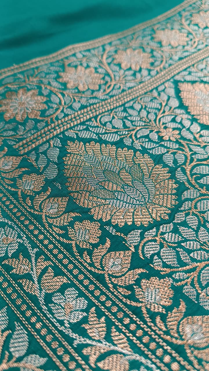 Blue Banarasi Silk Saree | Golden Silver Zari with Heavy Blouse Work — Manglam Banaras