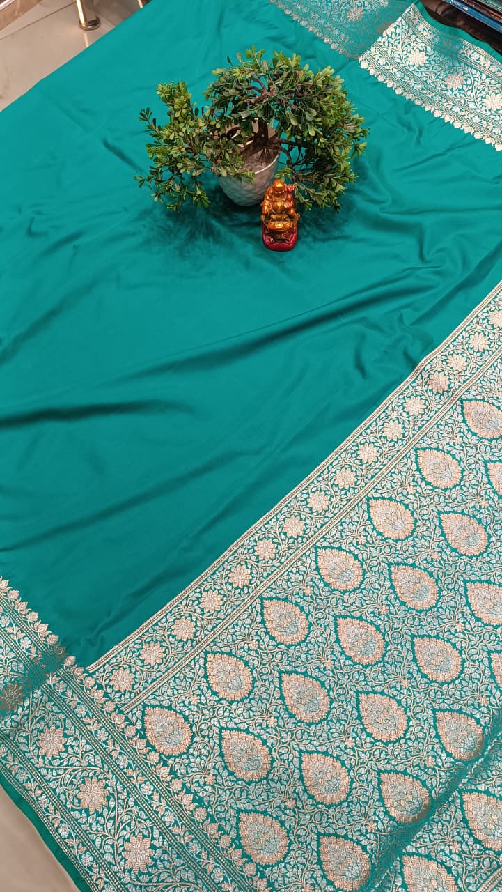 Blue Banarasi Silk Saree | Golden Silver Zari with Heavy Blouse Work — Manglam Banaras