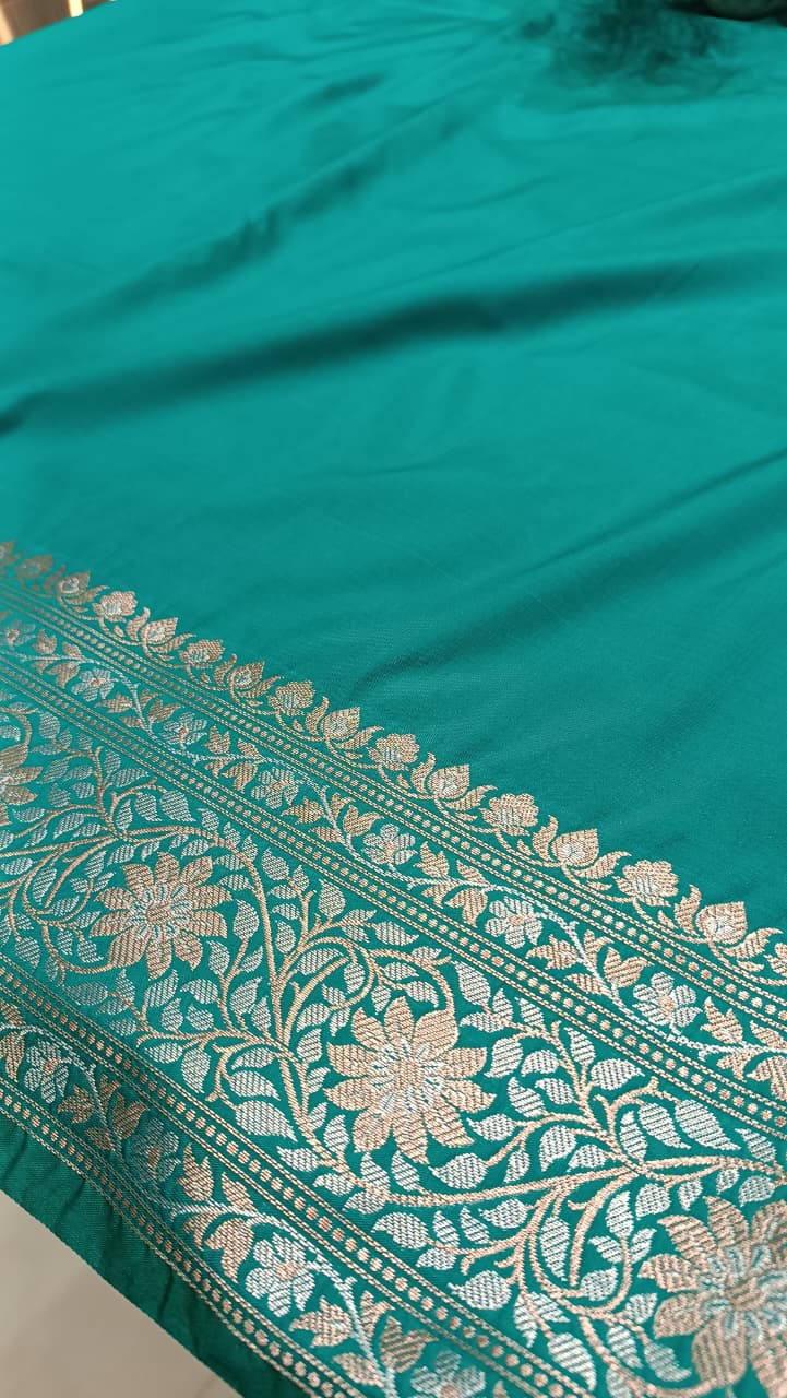Blue Banarasi Silk Saree | Golden Silver Zari with Heavy Blouse Work — Manglam Banaras