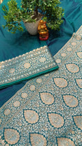 Dark Blue Banarasi Silk Saree | Golden Silver Zari with Heavy Blouse Work — Manglam Banaras