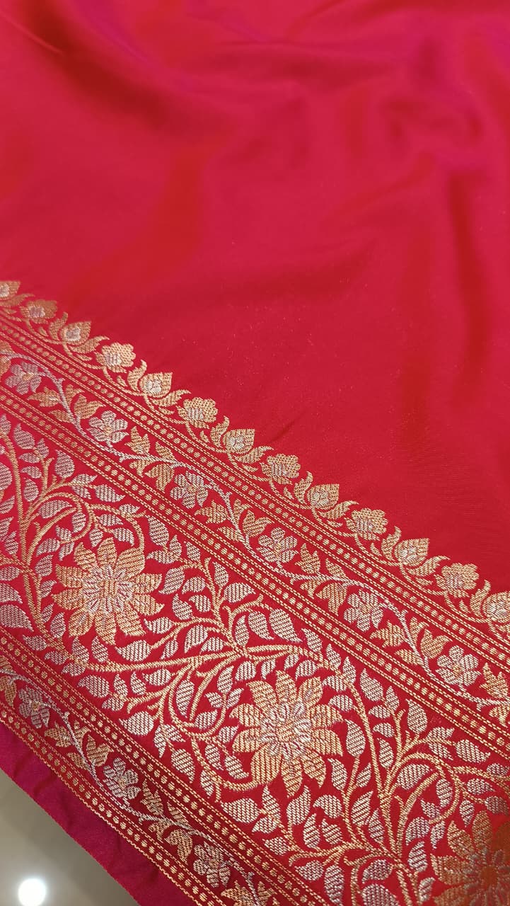 Red Banarasi Silk Saree | Golden Silver Zari with Heavy Blouse Work — Manglam Banaras