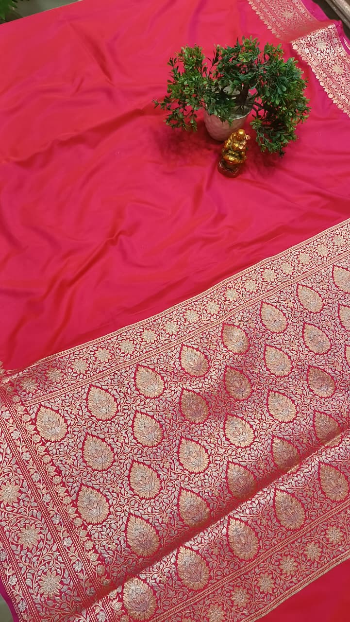 Red Banarasi Silk Saree | Golden Silver Zari with Heavy Blouse Work — Manglam Banaras