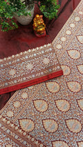 Crimsone wine Banarasi Silk Saree | Golden Silver Zari with Heavy Blouse Work — Manglam Banaras