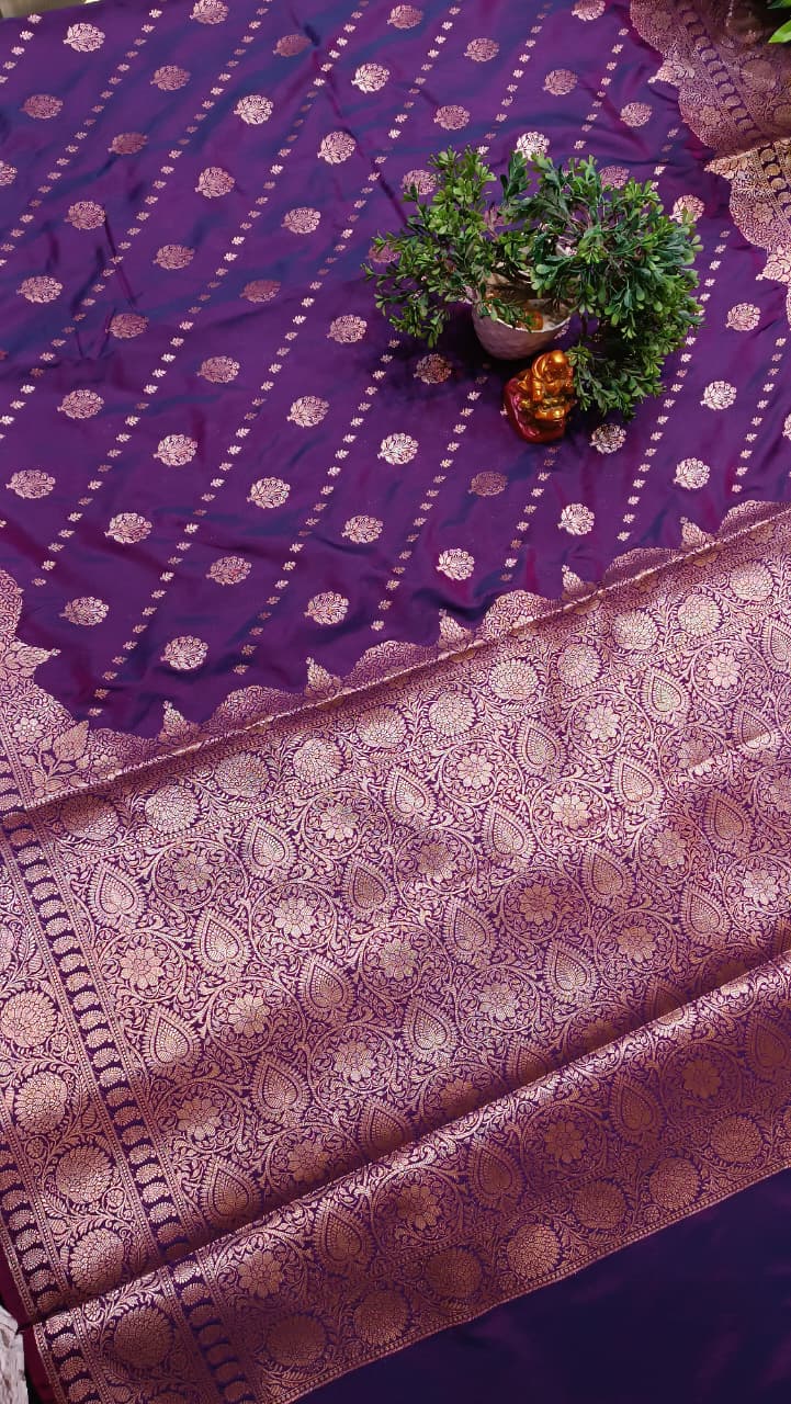 Majestic Purple Banarasi Katan Silk Saree with Silver Zari Heavy Aanchal
