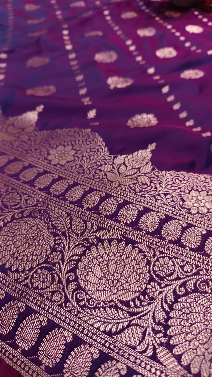 Majestic Purple Banarasi Katan Silk Saree with Silver Zari Heavy Aanchal
