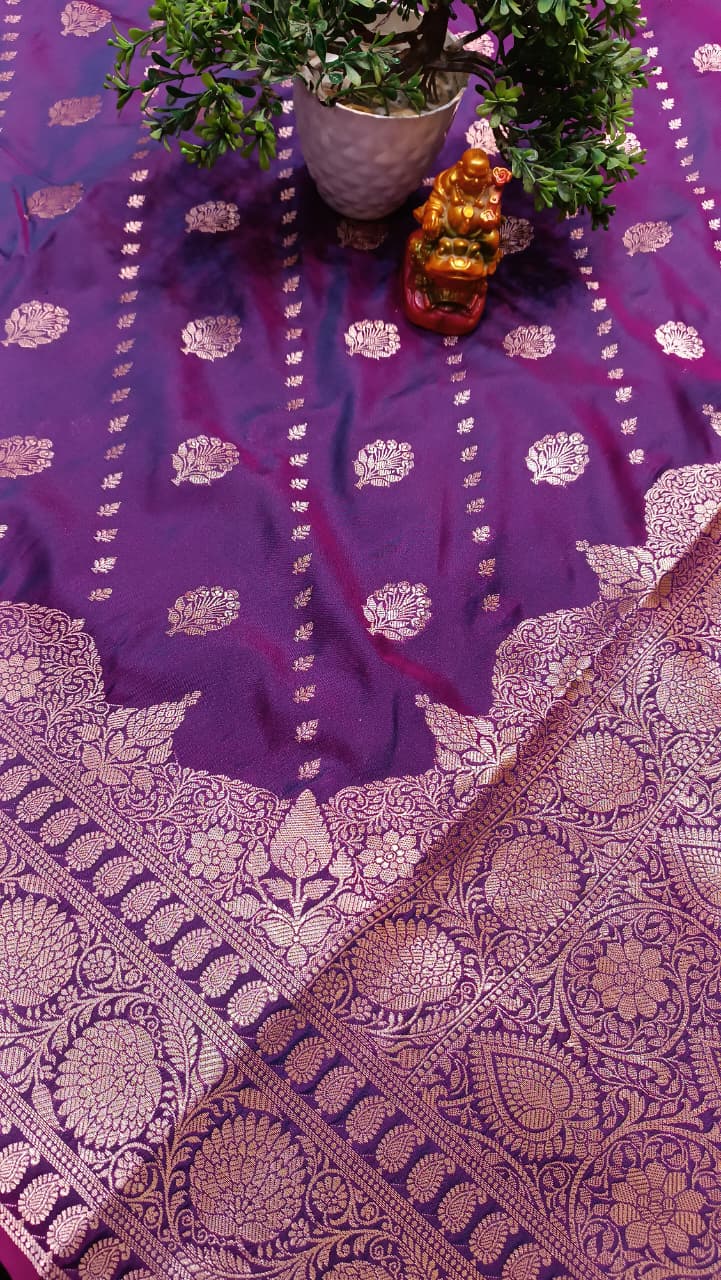 Majestic Purple Banarasi Katan Silk Saree with Silver Zari Heavy Aanchal