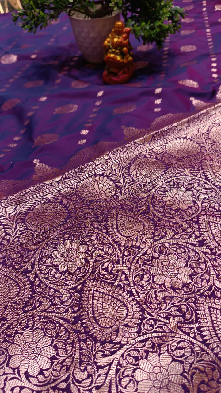 Majestic Purple Banarasi Katan Silk Saree with Silver Zari Heavy Aanchal