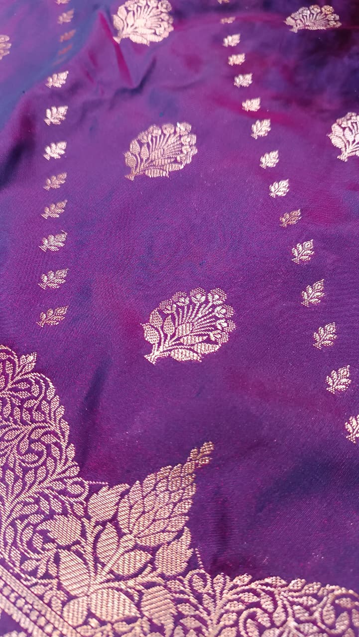 Majestic Purple Banarasi Katan Silk Saree with Silver Zari Heavy Aanchal
