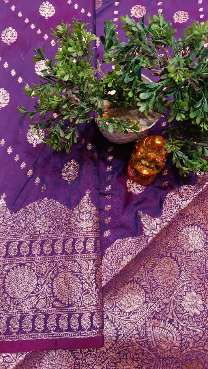 Majestic Purple Banarasi Katan Silk Saree with Silver Zari Heavy Aanchal