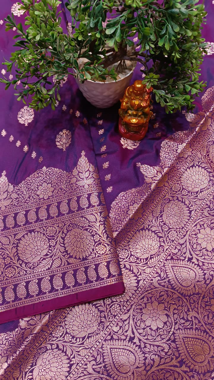 Majestic Purple Banarasi Katan Silk Saree with Silver Zari Heavy Aanchal