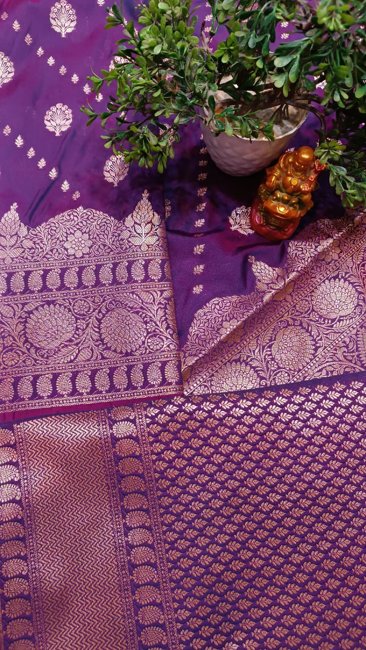 Majestic Purple Banarasi Katan Silk Saree with Silver Zari Heavy Aanchal