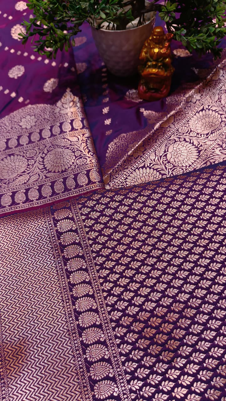 Majestic Purple Banarasi Katan Silk Saree with Silver Zari Heavy Aanchal