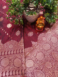 Wine Banarasi Katan Silk Saree with Golden Zari Heavy Aanchal