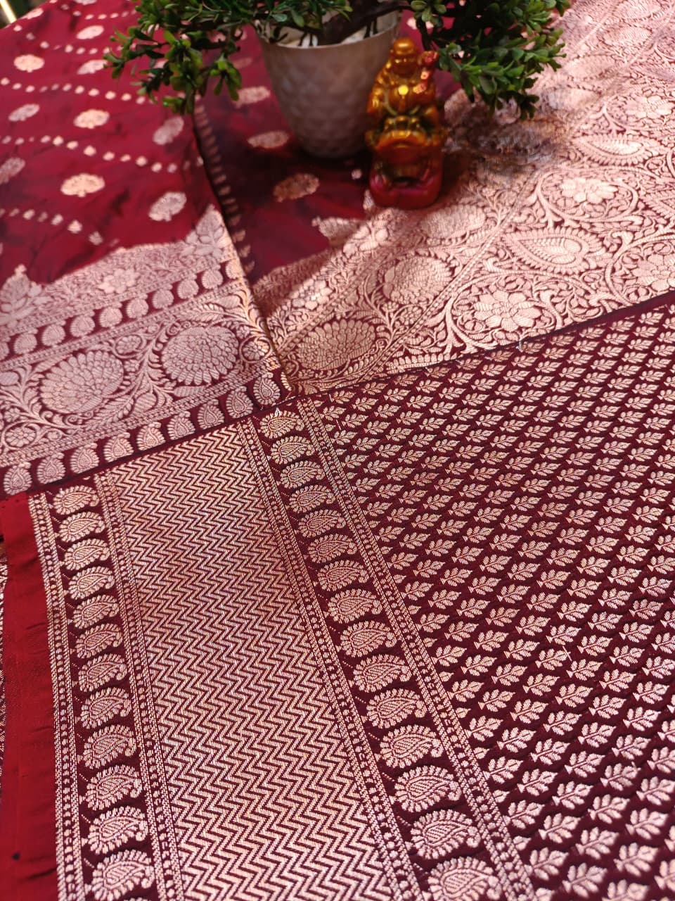 Wine Banarasi Katan Silk Saree with Golden Zari Heavy Aanchal