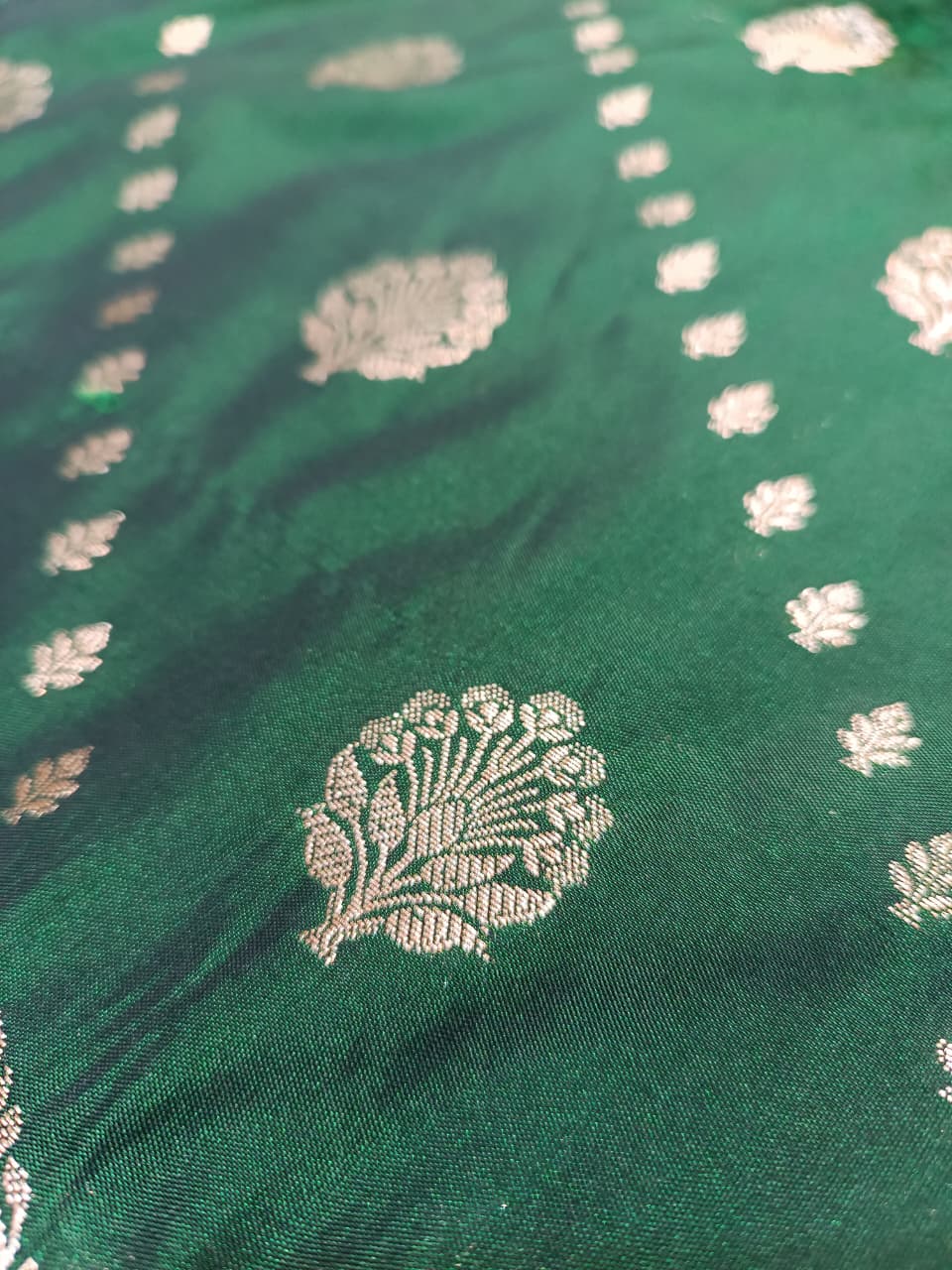 Emerald Green Banarasi Katan Silk Saree with Silver Zari Heavy Aanchal