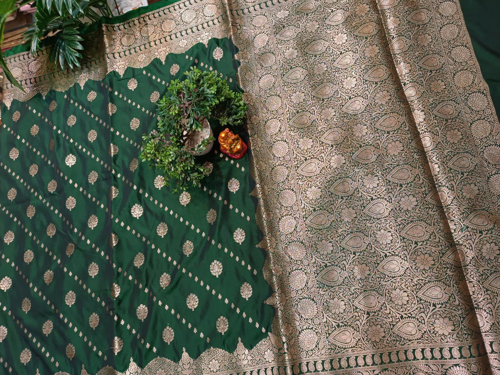Emerald Green Banarasi Katan Silk Saree with Silver Zari Heavy Aanchal