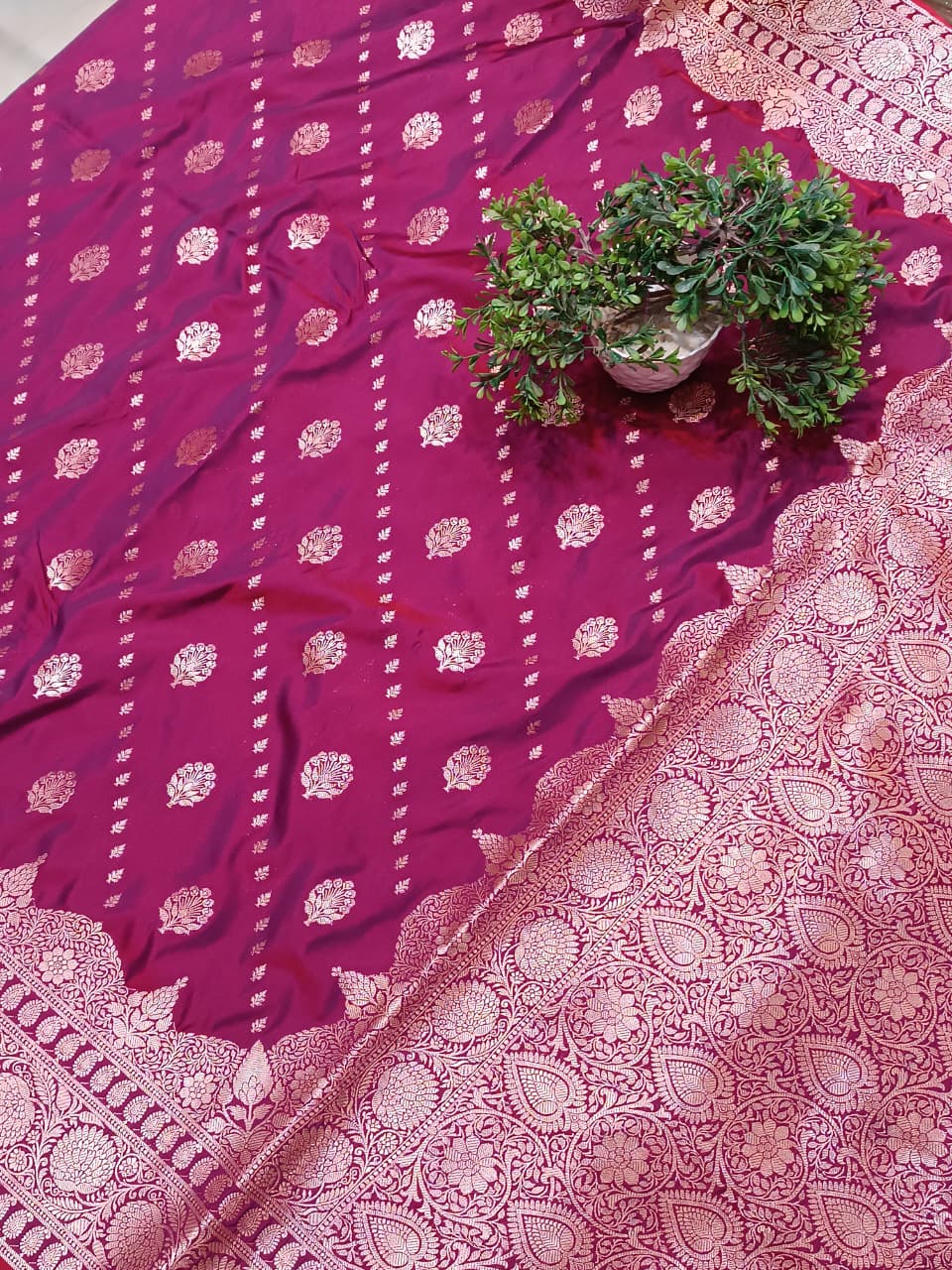 Lavender Banarasi Katan Silk Saree with Silver Zari Heavy Aanchal