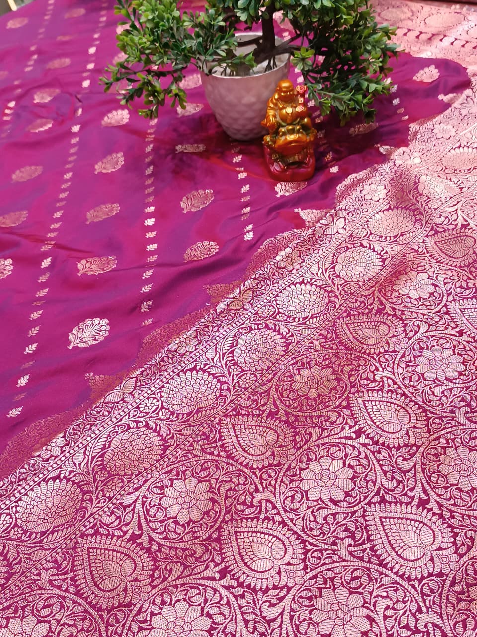 Lavender Banarasi Katan Silk Saree with Silver Zari Heavy Aanchal