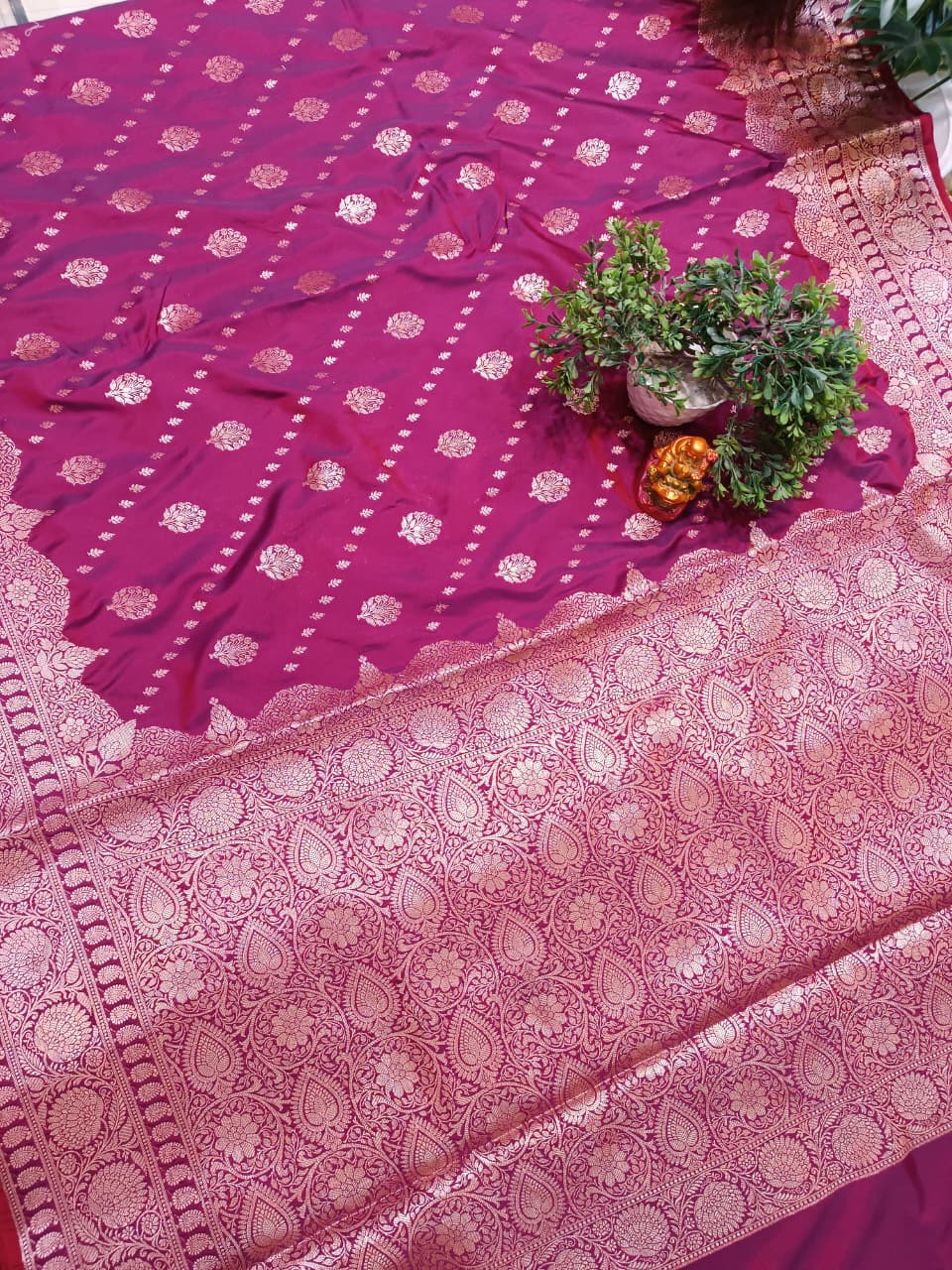 Lavender Banarasi Katan Silk Saree with Silver Zari Heavy Aanchal