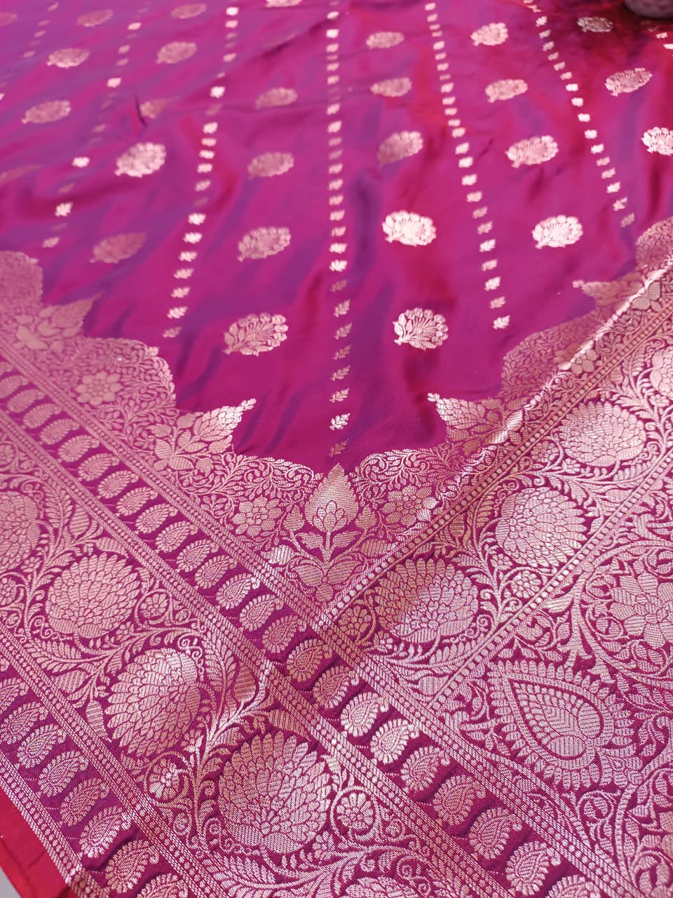 Lavender Banarasi Katan Silk Saree with Silver Zari Heavy Aanchal