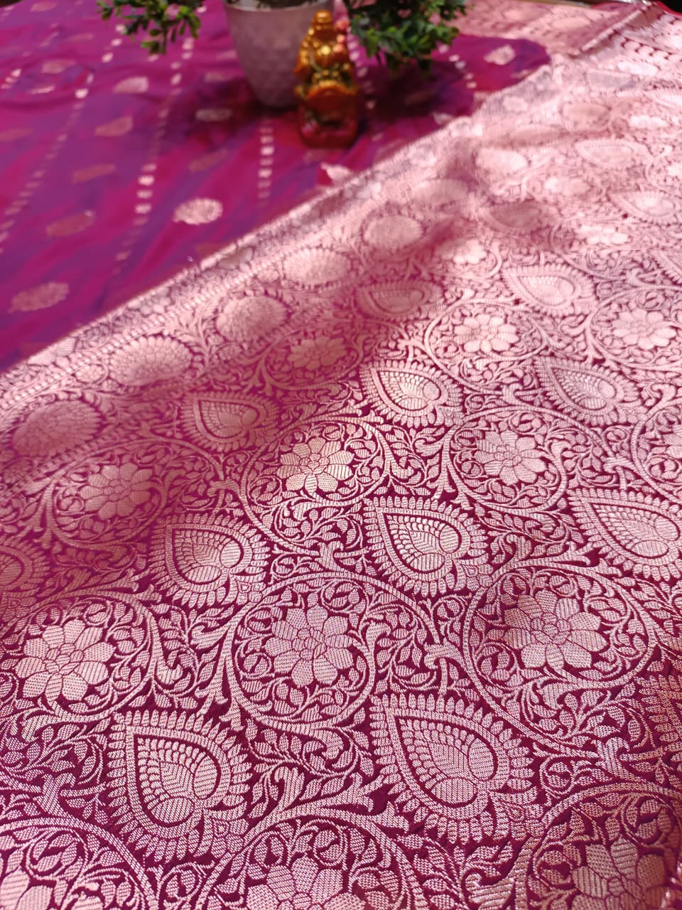 Lavender Banarasi Katan Silk Saree with Silver Zari Heavy Aanchal