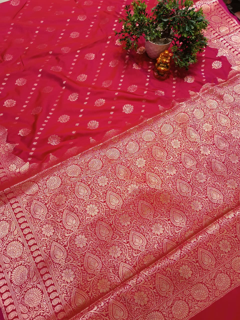 Red Banarasi Silk Saree with Golden Zari Heavy Aanchal
