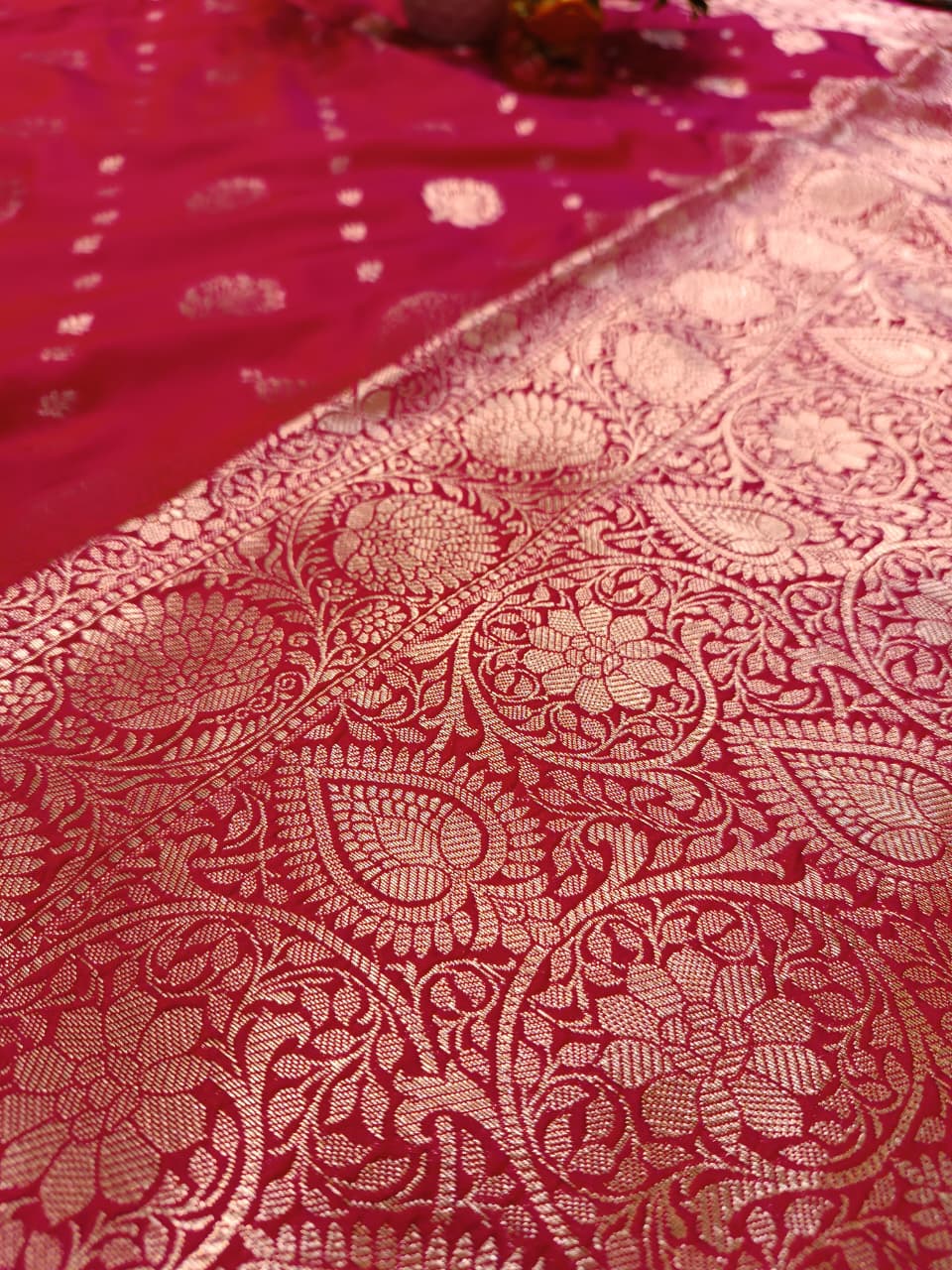 Red Banarasi Silk Saree with Golden Zari Heavy Aanchal