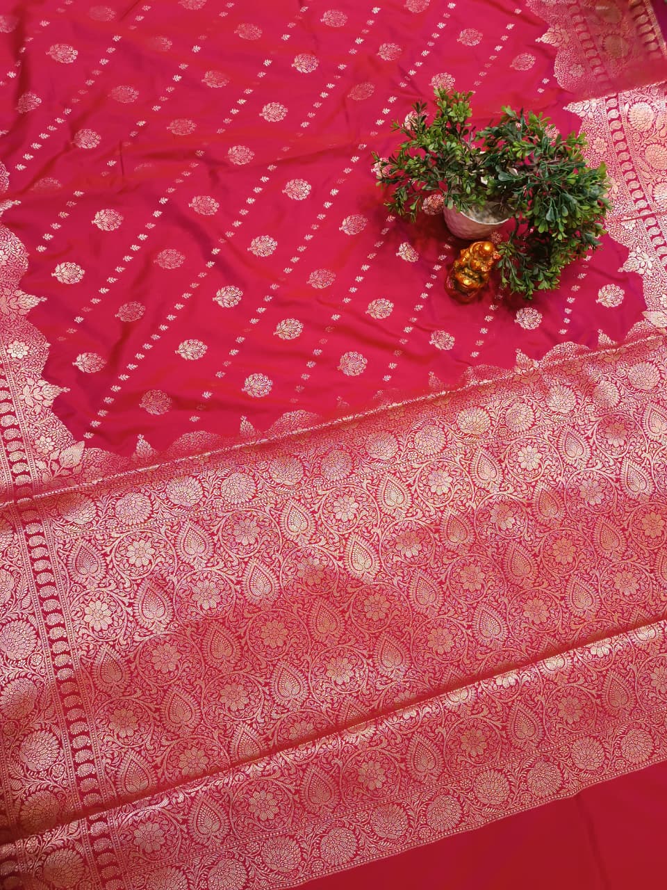 Red Banarasi Silk Saree with Golden Zari Heavy Aanchal