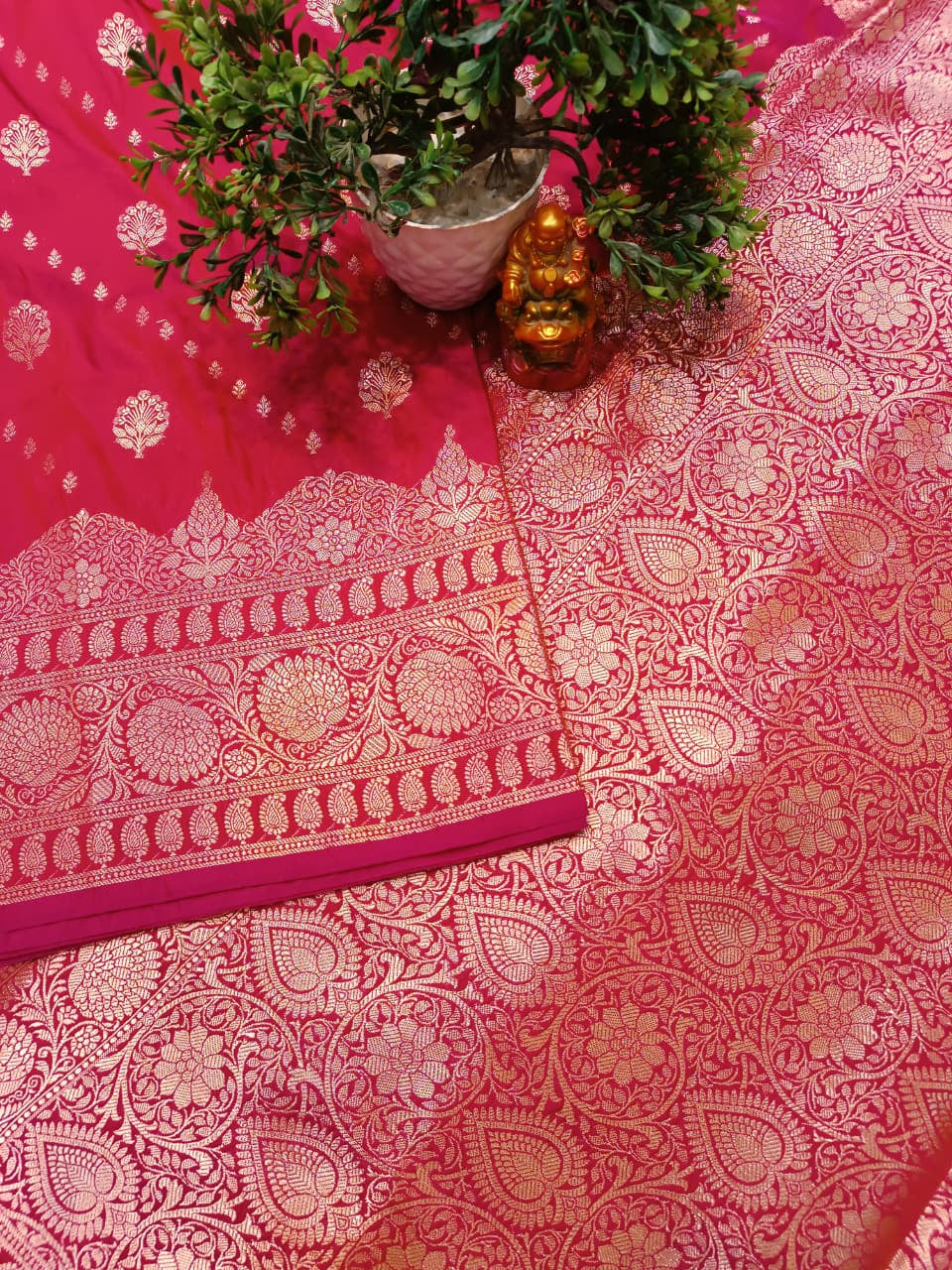Red Banarasi Silk Saree with Golden Zari Heavy Aanchal