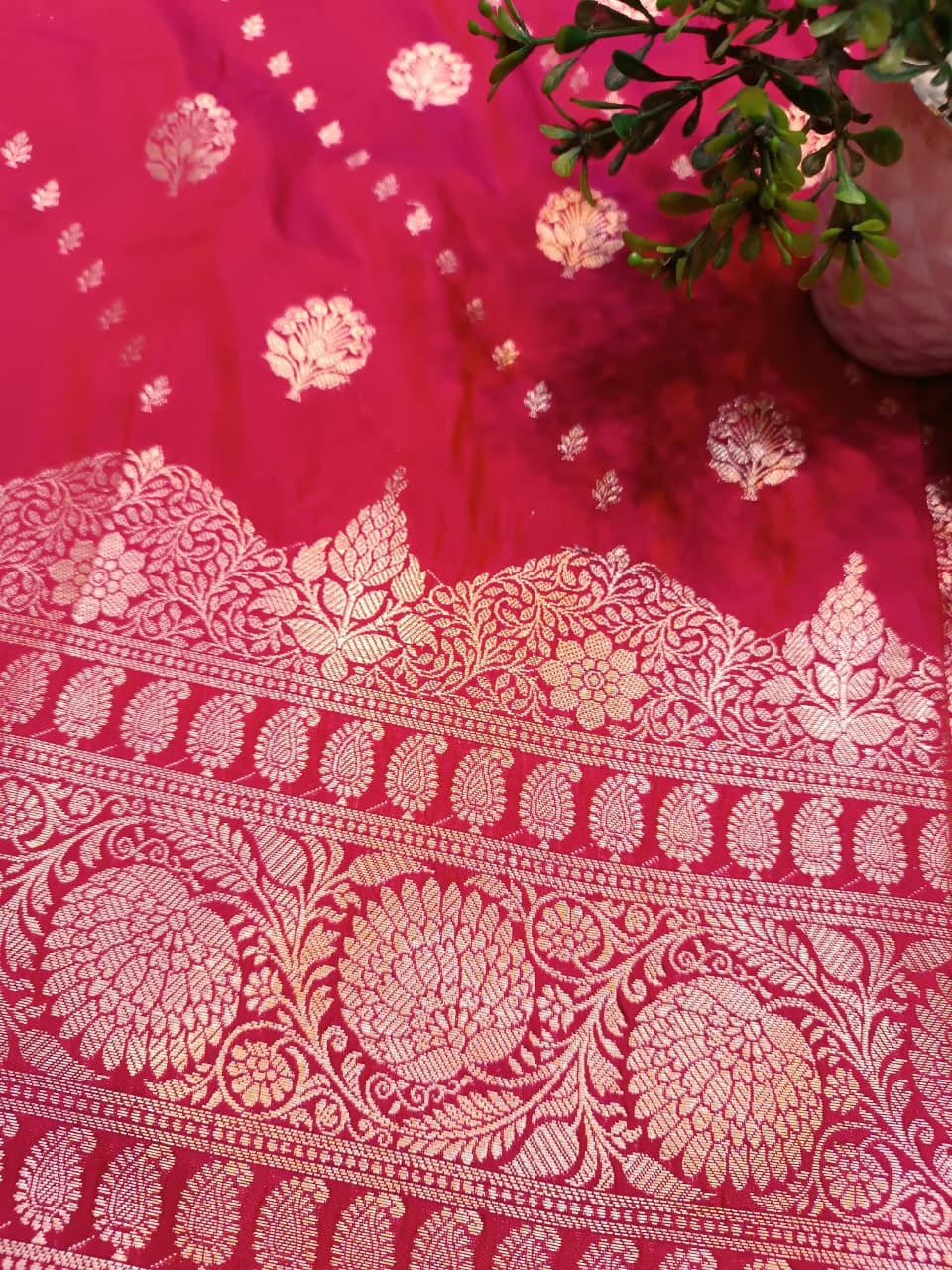 Red Banarasi Silk Saree with Golden Zari Heavy Aanchal