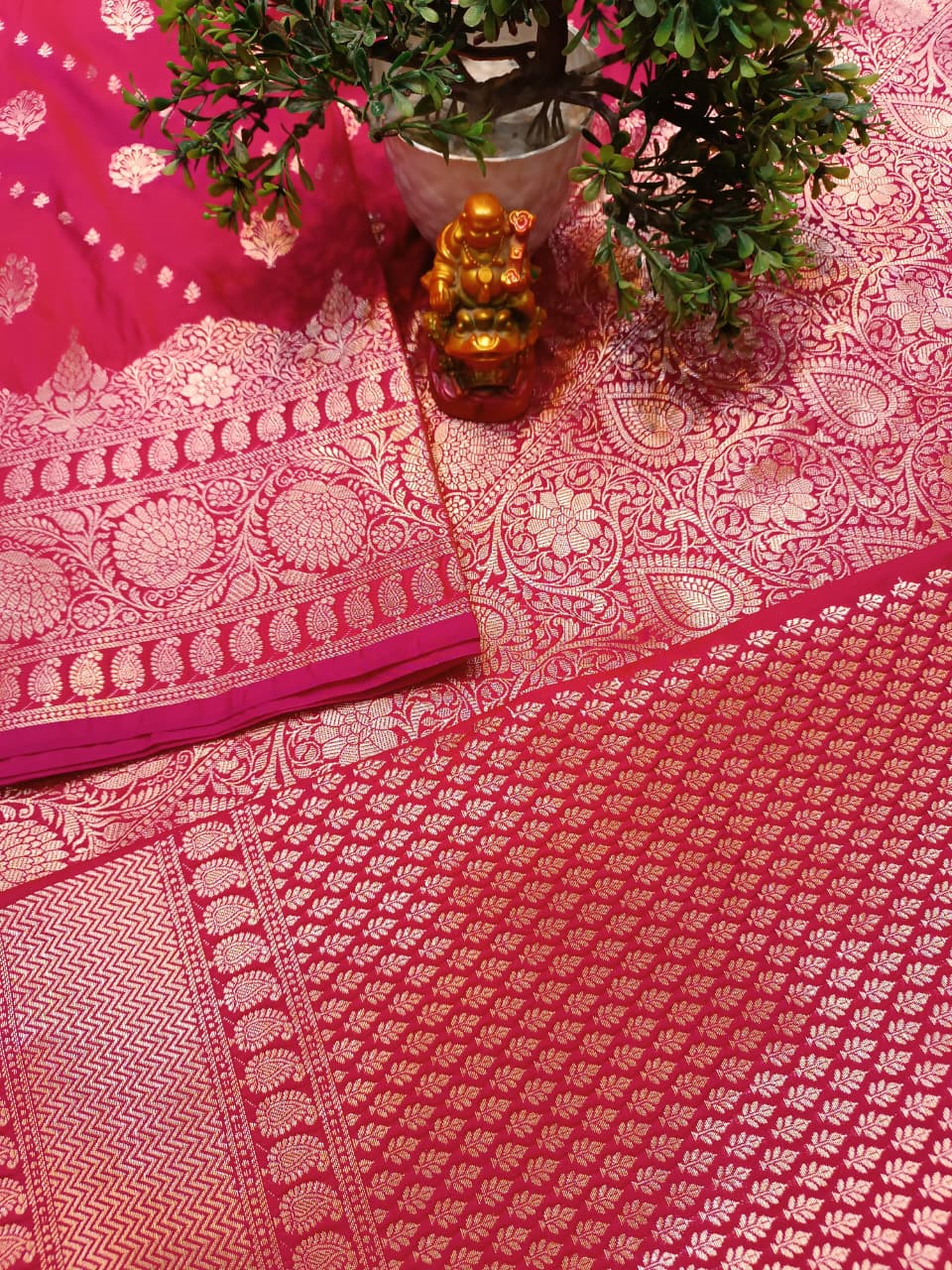 Red Banarasi Silk Saree with Golden Zari Heavy Aanchal