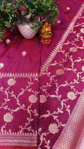 Vintage Wine Banarasi Silk Saree Golden Zari Bootis Heavy Border — Manglam Banaras