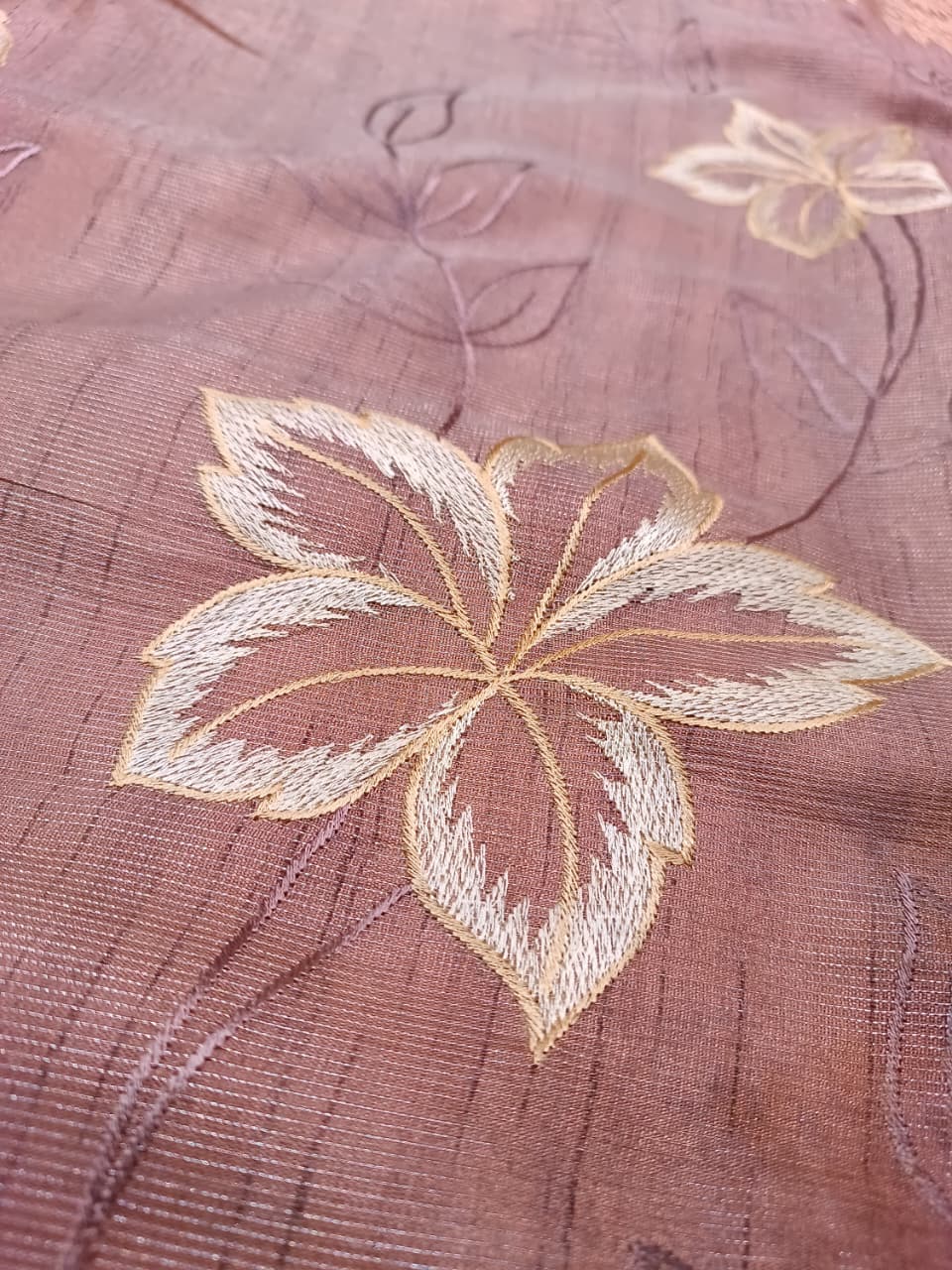 Rosewood Dream Cotton Saree | Floral Thread Embroidery | Manglam Banaras