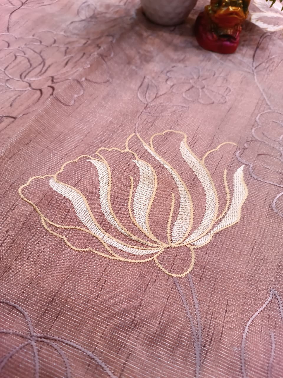 Rosewood Dream Cotton Saree | Floral Thread Embroidery | Manglam Banaras
