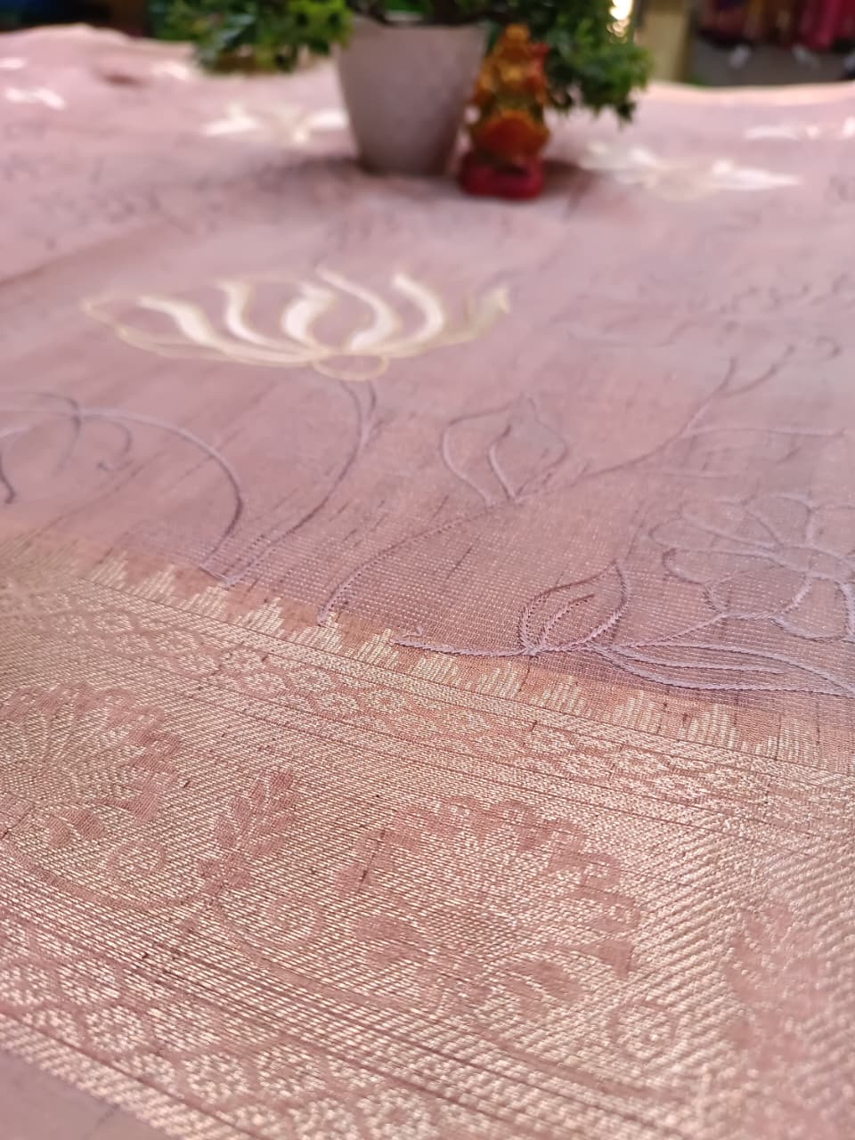 Rosewood Dream Cotton Saree | Floral Thread Embroidery | Manglam Banaras